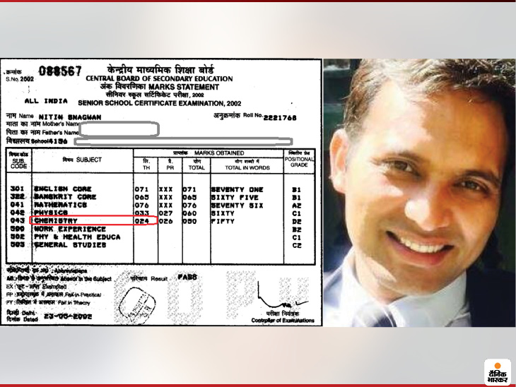 After 5 years of becoming an IAS, tweeted the marksheet and said – I got 24 marks in chemistry, but knew that these will not decide my future. | आईएएस नितिन सांगवान ने अपनी 12वीं की मार्कशीट ट्वीट कर बताया, केमिस्ट्री में मुझे सिर्फ 24 मार्क्स मिले थे