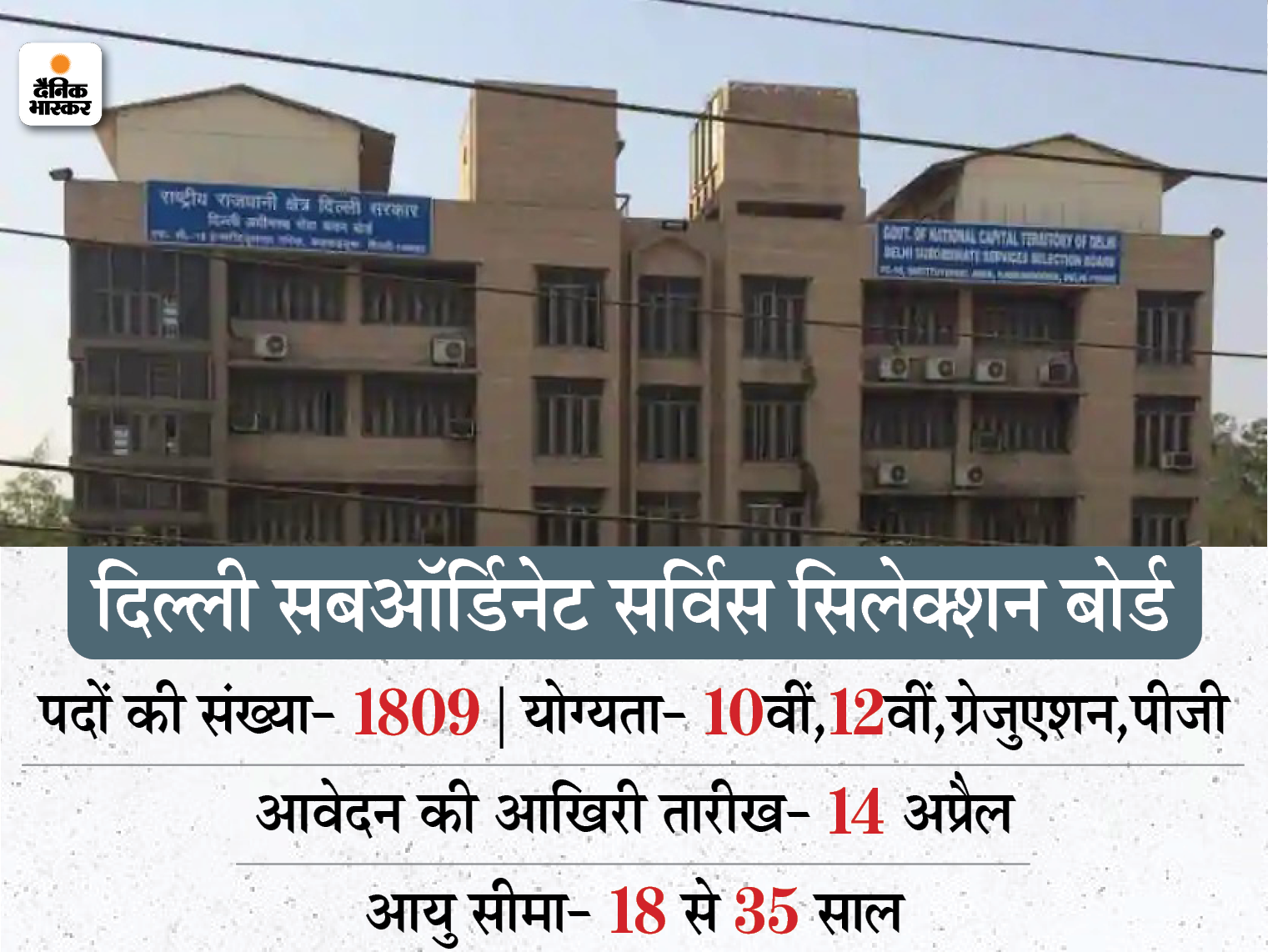DSSSB Sarkari Naukri | DSSSB Various Recruitment 2021: 1809 Vacancies For Various Posts, Delhi Subordinate Services Selection Board Notification For Details Like Eligibility, How To Apply | दिल्ली सबऑर्डिनेट सर्विस सिलेक्शन बोर्ड ने 1809 पदों पर निकाली भर्ती, 14 अप्रैल तक ऑनलाइन करें आवेदन